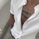 thumbnail image 3 of Camisas De Vestir Para Hombre 5xl Camisa de lino con botones para hombre, manga corta, informal, con botones, para playa, verano, cuello de banda (White, 3XL), 3 of 7