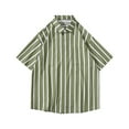 thumbnail image 2 of WREESH Men's Casual Striped Button Down Shirts Fashion Short Sleeve Shirt with Personalized Striped Design Green, 2 of 4