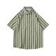 thumbnail image 1 of Cárdigan de Manga Corta, Personalidad Casual Raya Impresión Botón Solapa Camisa de Moda para Hombres Hecha de Poliéster Cómodo, Camisas de Manga Corta para Hombre, 1 of 2