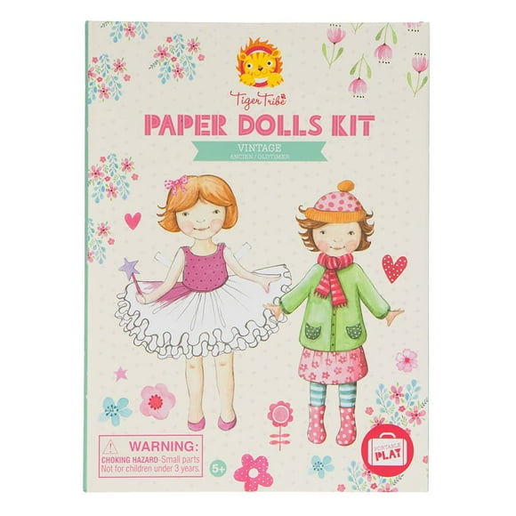Kit de muñecas de papel Tiger Tribe, diseño vintage y vestido para 2 muñecas