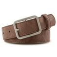 thumbnail image 2 of Women's Men's Suede Leather Belts with Silver Buckle Coffee One Size, 2 of 3
