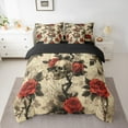 thumbnail image 2 of Feelyou Skeleton Skull Twin Bedding Sets 7-Piece, Vintage Red Rose Flower Bedding Comforter Set, Romantic Halloween Reversible Sheet Sets, Microfiber Bedroom Decor, 2 of 7