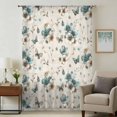 thumbnail image 3 of Teal Beige Floral Sheer Curtains 84 Inch Length, Light Filtering Voile Curtain Panel, Spring Elegant Garden Flowers Retro Rod Pocket Drapes Window Treatments for Living Room Bedroom 52"x84", 3 of 9