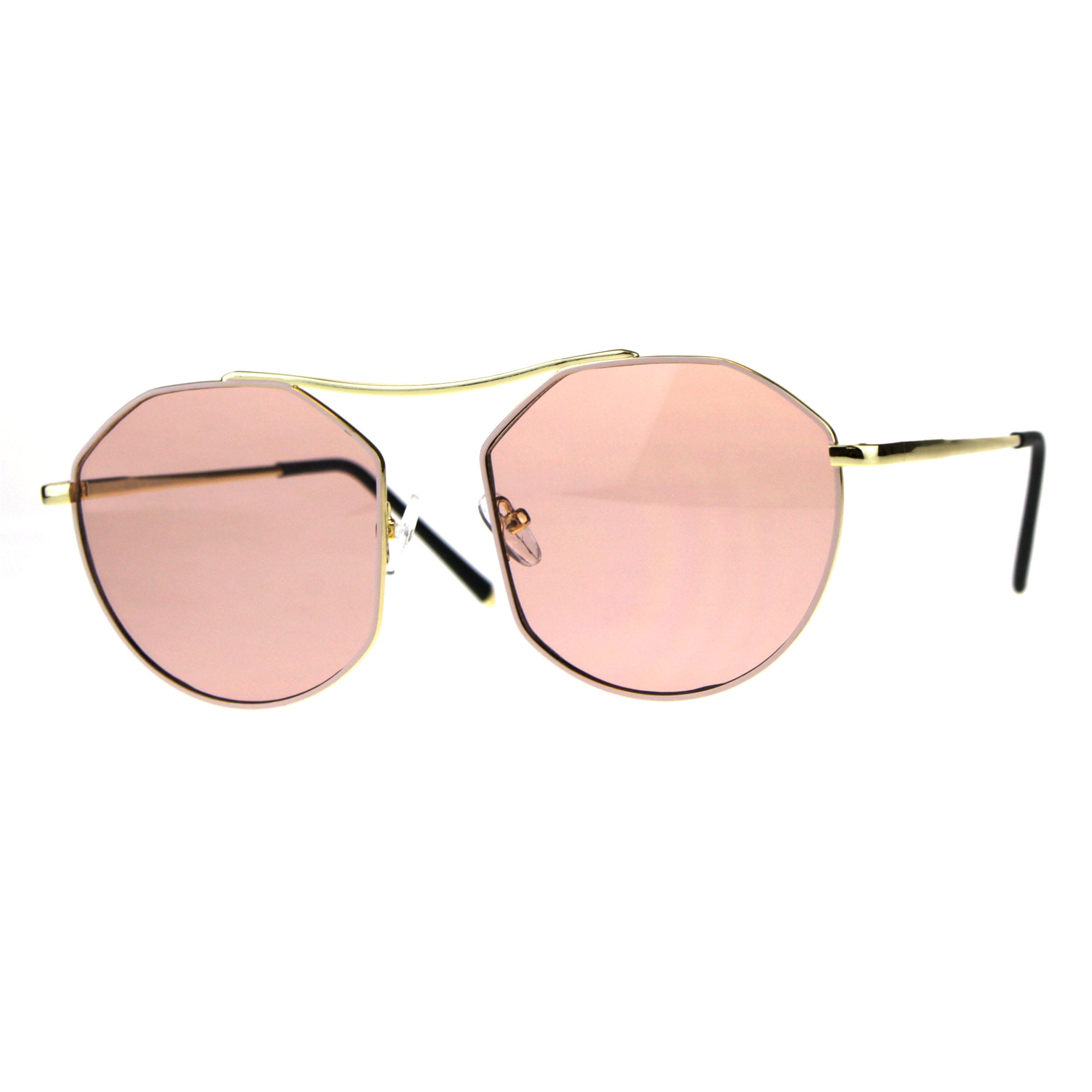 Mens Rectangular Flat Top Bridgeless Pop Color Lens Metal Sunglasses 