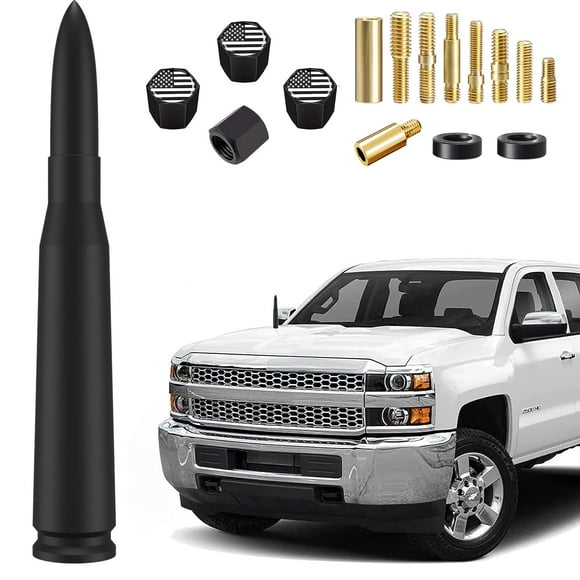 Antena Bullet para coche y camión con tapones de válvula para GM Chevy