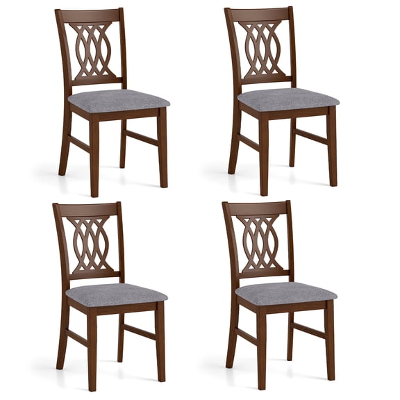 Gymax Dining Chairs Set of 4 w/Padded Seat Hollowed Backrest & Rubber Wood Frame