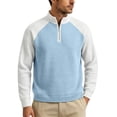 thumbnail image 4 of YOIAVAIOY Men's Quarter Zip Sweatshirts Waffle Knit Loose Fit Color Block Pullovers Stand Collar Sporty Casual Tops Light Blue M, 4 of 5