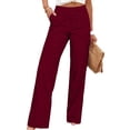 thumbnail image 6 of Womens Pants Casual Loose Cotton-Linen Wide Leg Drawstring Elastic Waist Solid Color Pockets Long Pants, 6 of 8