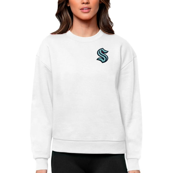 Women's Antigua White Seattle Kraken Primary Logo Victory Crewneck Pullover Sweatshirt