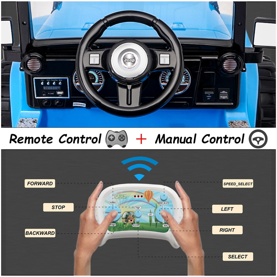 12V Kids Electric Car with Remote Control, Ride-On Toy for Boys/Girls, 4 Wheeler Electric Vehicle with 3 Speeds, LED Lights, MP3 Player, Blue