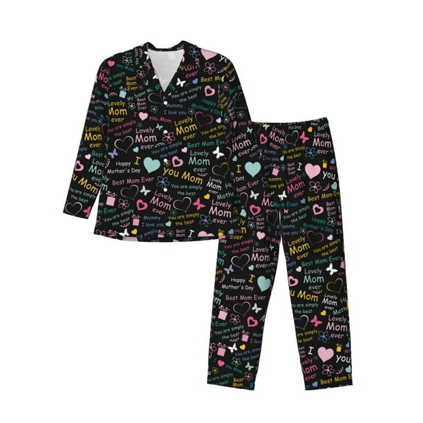 Fotbe I love you Mom Pijama de Hombre con Estampado de Manga Larga, Conjunto de 2 Piezas, Ropa de Dormir Suave y Cómoda con Bolsillos-X-Large