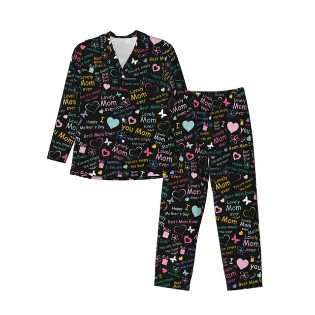 Balery I love you Mom Pijama para Hombre de Dos Piezas con Manga Larga, Conjunto de Dormir y Descanso Suave con Bolsillos-Large
