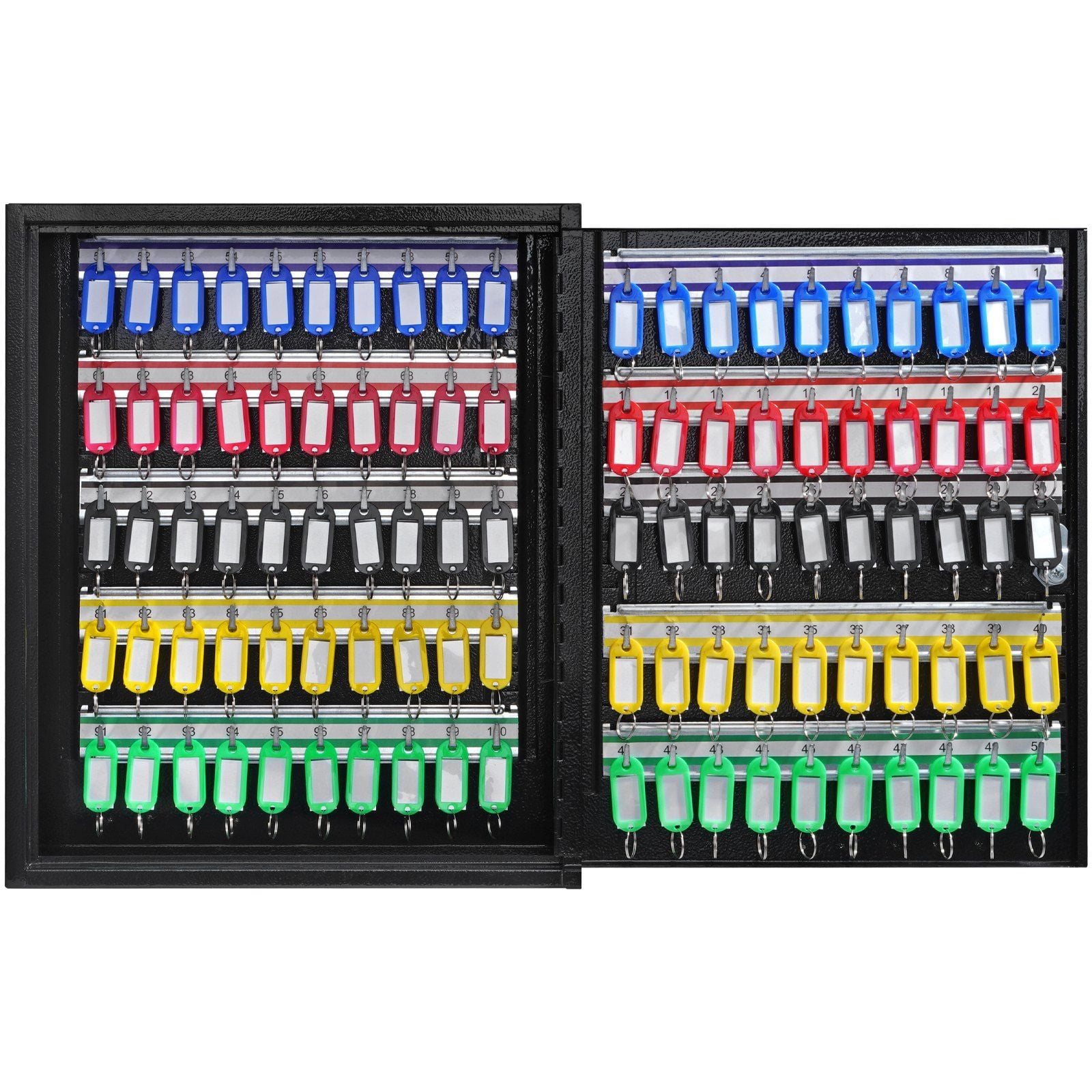 HCY 100-Key Cabinet, Key Lock Box with Adjustable Racks, Security Key Storage Box Steel, Key Organizer with 100 Colorful Key Tags and 2 Record Cards for School, Office, Hotel