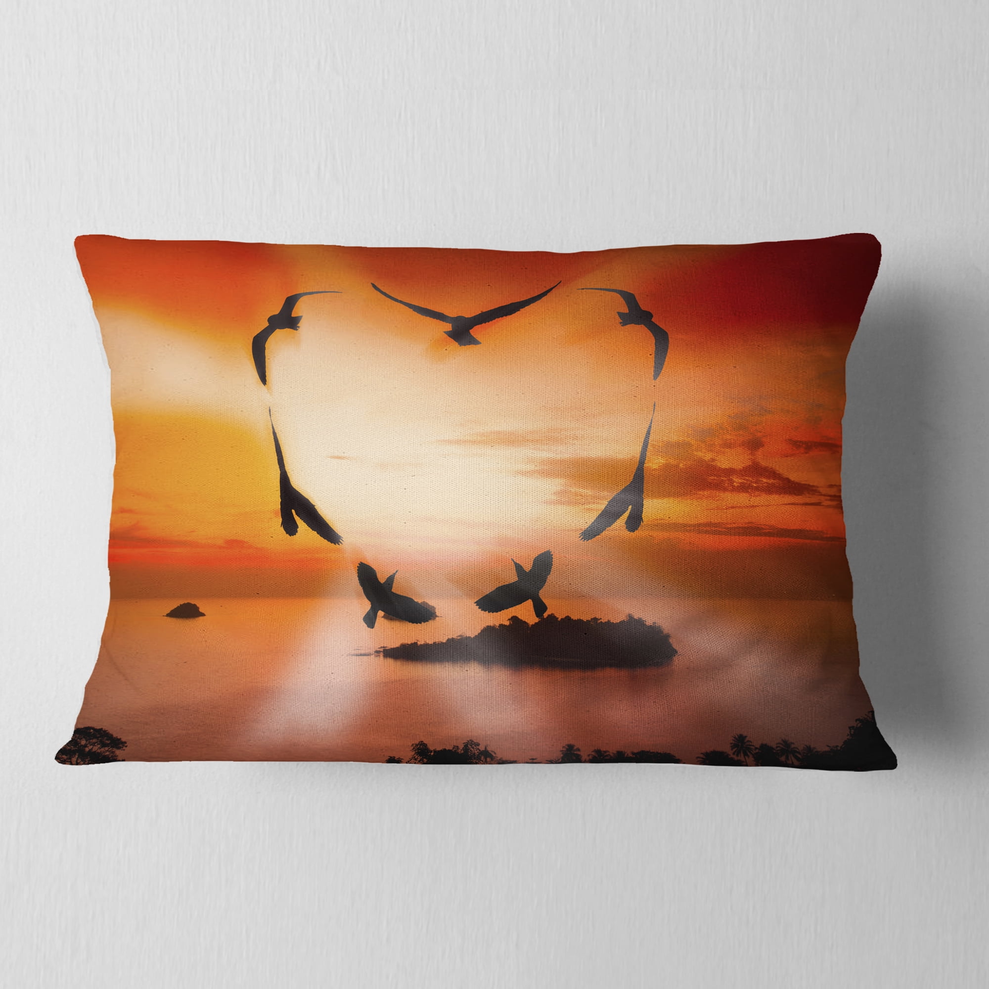 Designart Crow Heart at Sunset - Abstract Throw Pillow - 12x20
