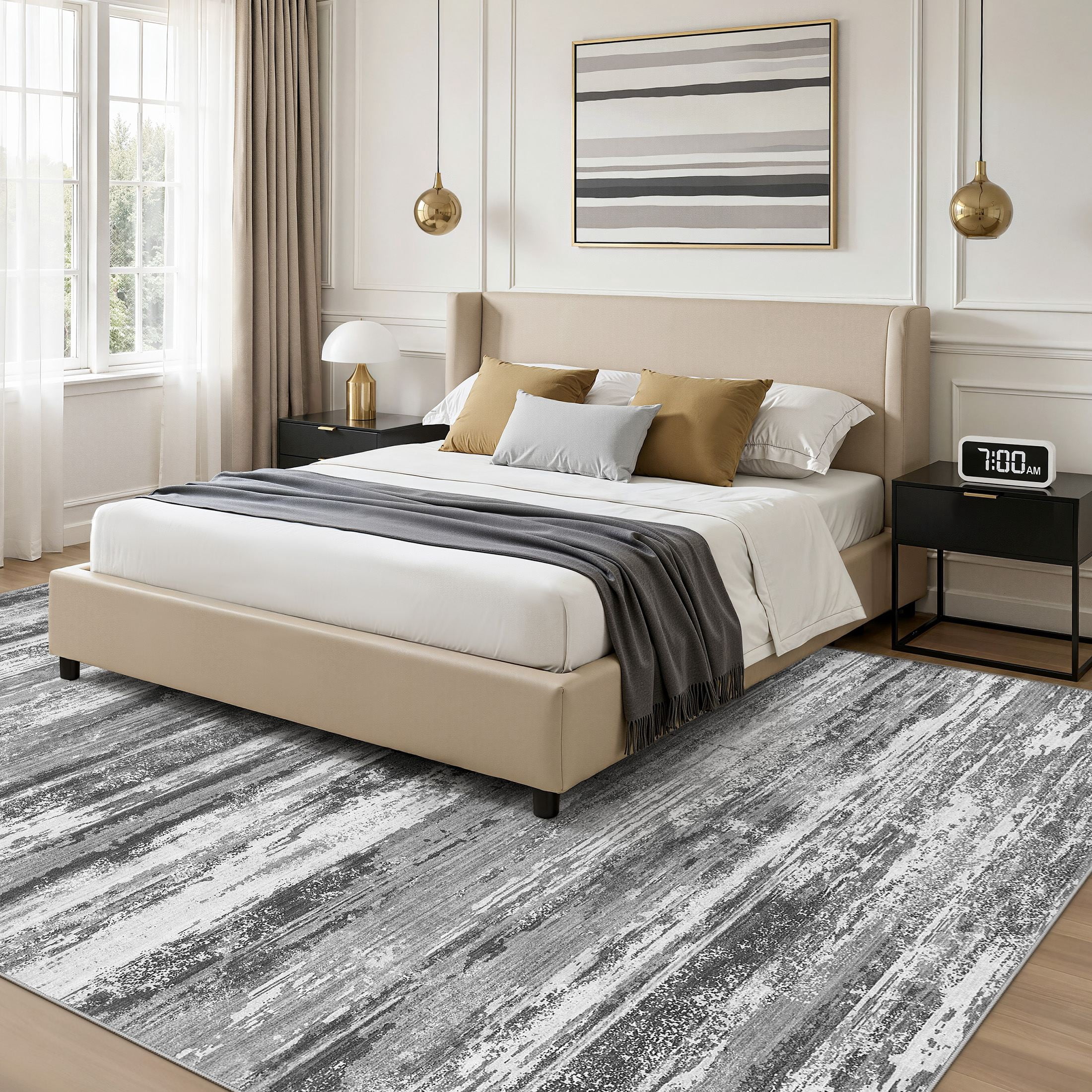 UERMEI 8'x10' Area Rugs for Living Room, Modern Abstract Washable Rug for Bedroom Dining Room Office, Non-Slip Soft Low Pile Home Decor Carpet Accent Rug, Dark Gray