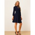 thumbnail image 2 of Vestido midi de manga larga con cuello simulado y ojo de cerradura de punto para mujer Azul marino XS, 2 of 5