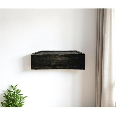 HomeRoots 634533 10 in. Black Distressed Wood Wall Mounted Floating Shelf with LED