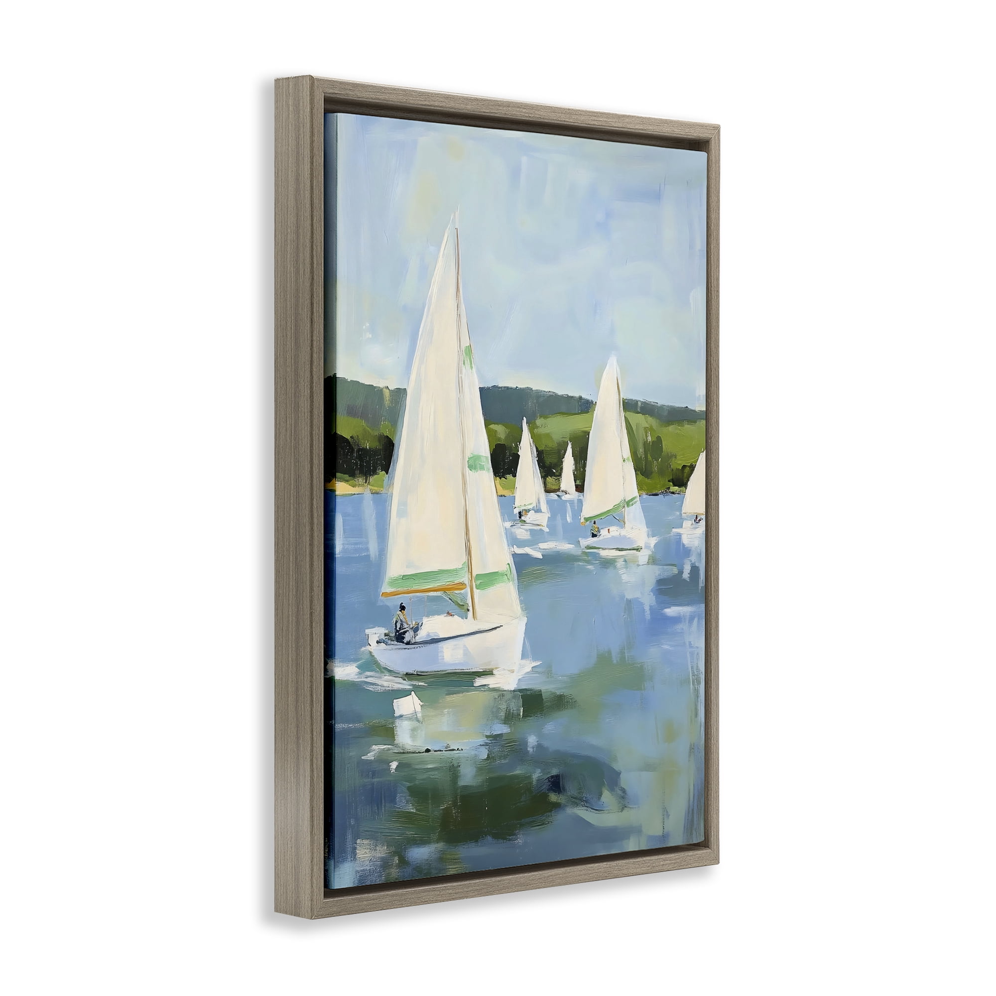 Stupell Industries Boat Race Regatta Brown Framed Floater Canvas Wall Art, design by Petal Prints Design