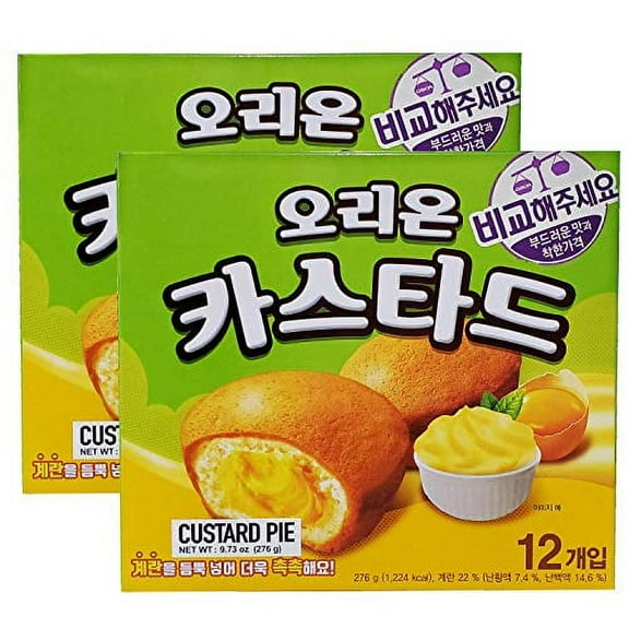 Orion Korean Custard Cream Cake Snack, 12 Individually Wrapped (2 Pack, Total of 19.46Oz)