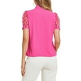 thumbnail image 3 of INSPIRE CHIC Women's Bow Tie Neck V Neck Stand Collar Short Mesh Sleeve Blouse S Hot Pink, 3 of 6