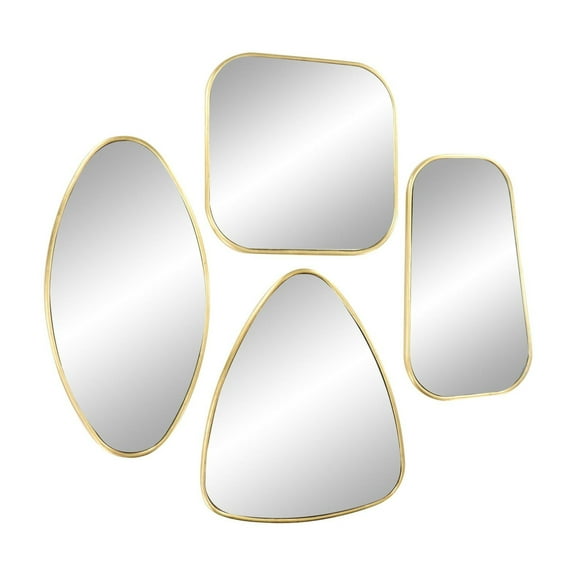 CosmoLiving by Cosmopolitan 20", 16", 21", 24"H Gold Wall Mirror with Varying Shapes, Set of 4