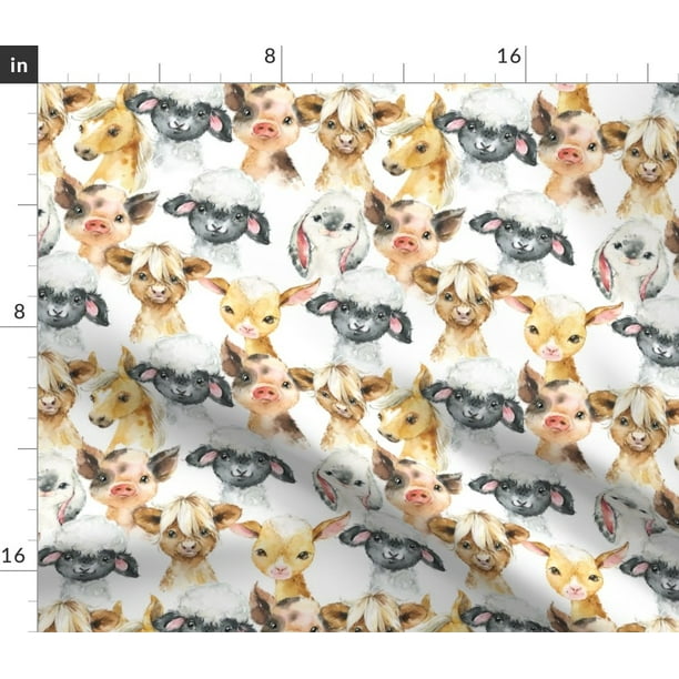 Spoonflower Fabric Animals Lamb Highland Cow Scottish Printed on