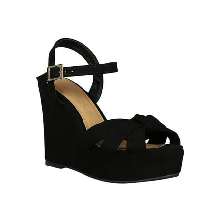 Knotted Platform - Women Peep Toe Knotted Platform Wedge Sandal