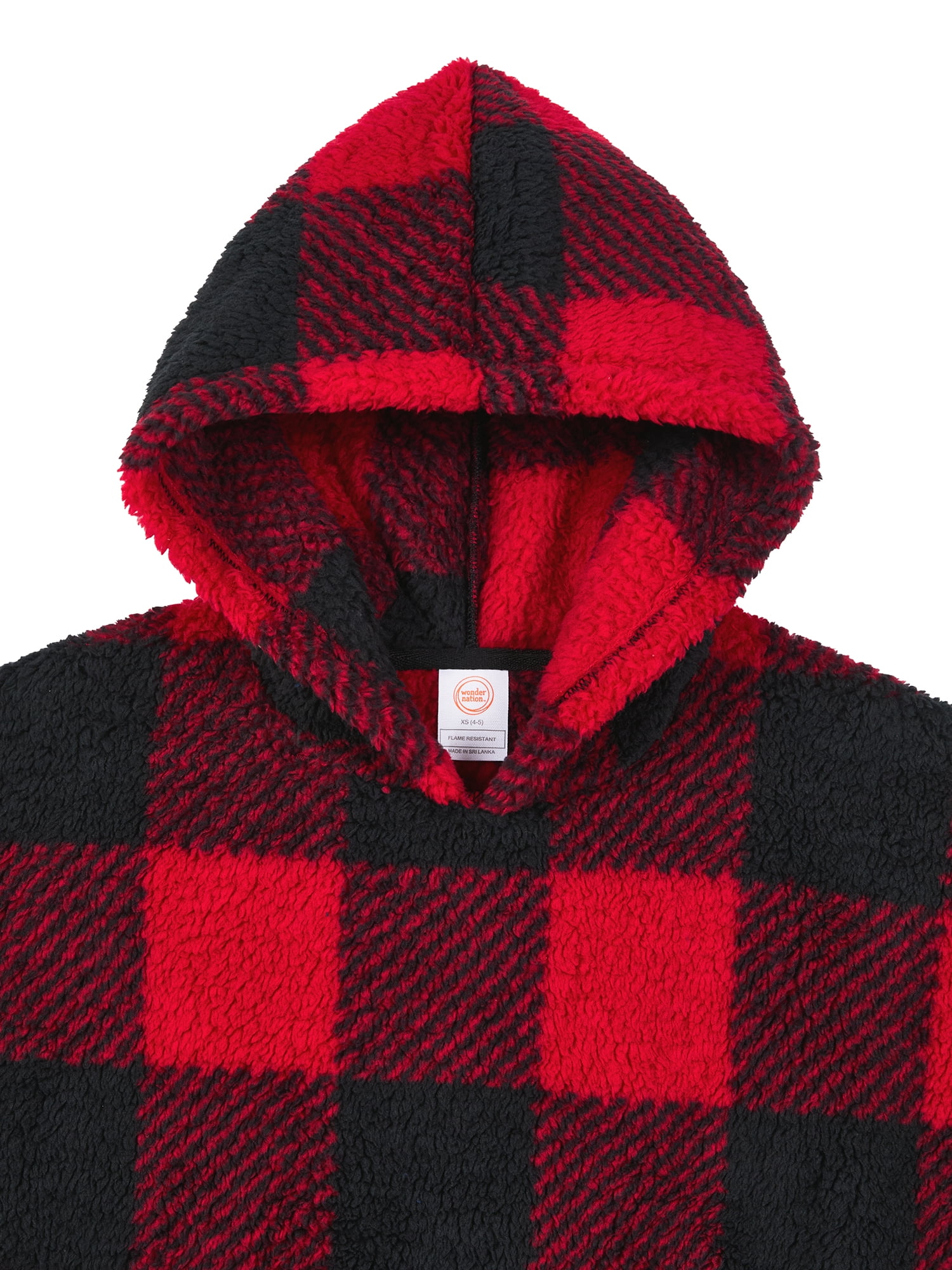 Wonder Nation Boys Long Sleeve Sleep Hoodie, One-Piece, Buffalo Check, Sizes XS-XXL