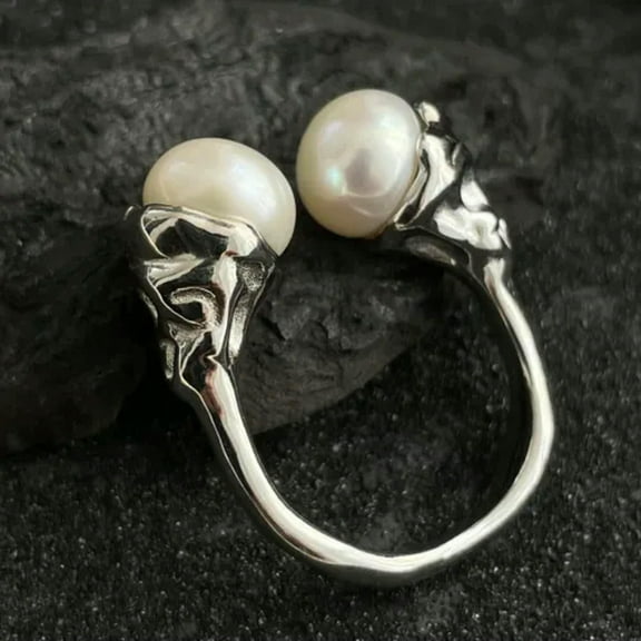 QQTDFG 925 Silver Gorgeous Women Big White Pearl Rings Engagement Jewelry Adjustable-Open size-Silver