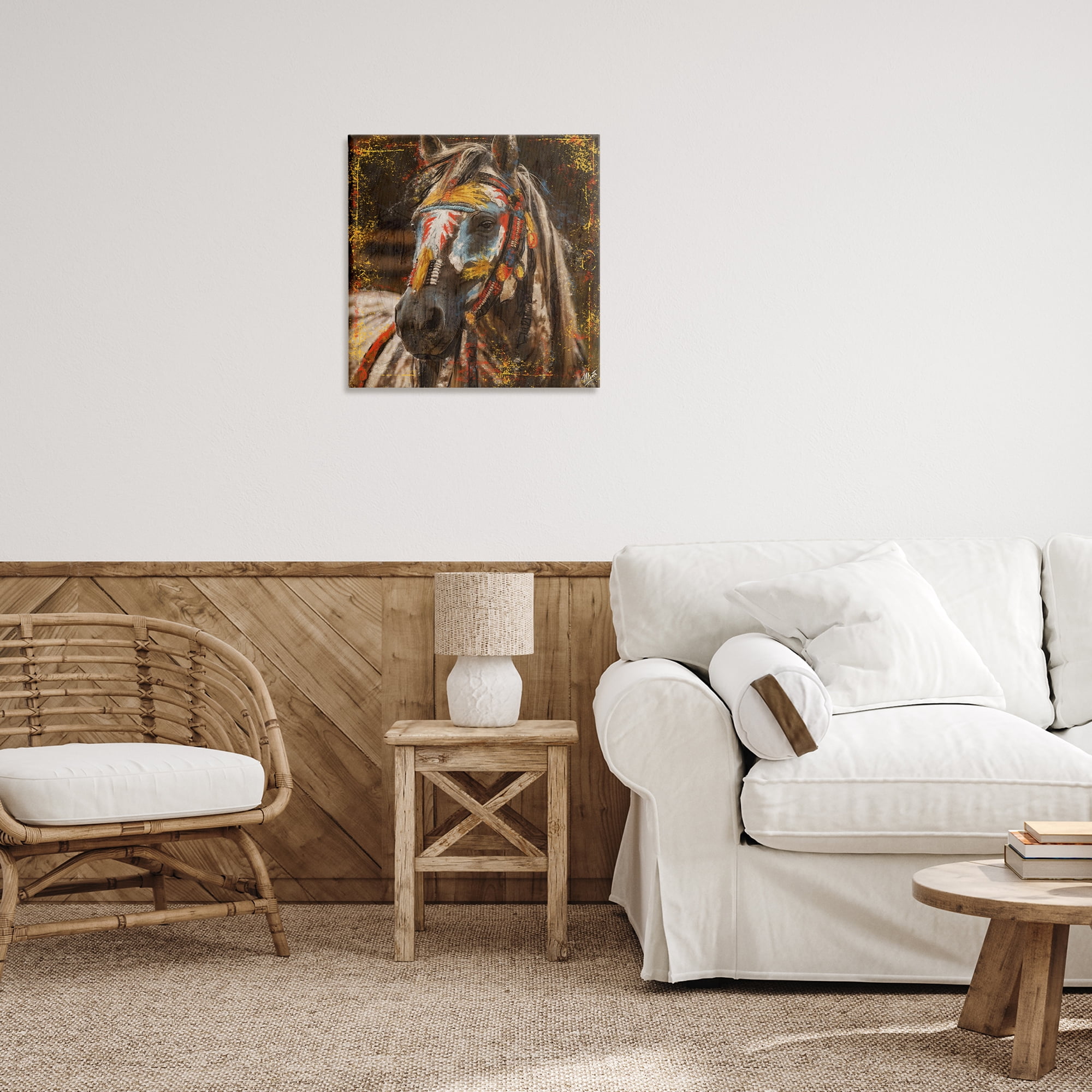 Stupell Industries Patterned Horse Visage Animals Painting Wrapped Canvas Art Print Wall Art, 24 x 24