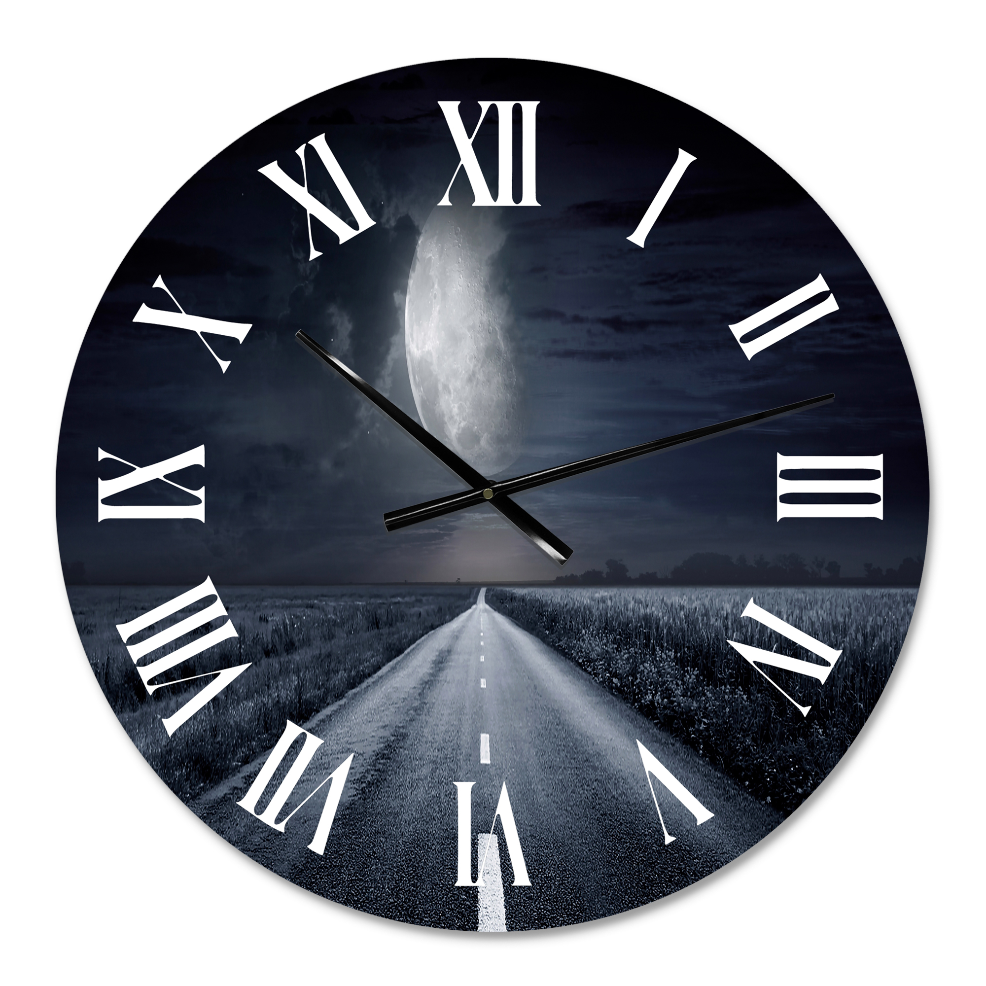 Designart 'Asphalt Road Under Cloudy Full Moon Iii' Nautical & Coastal Wall Clock