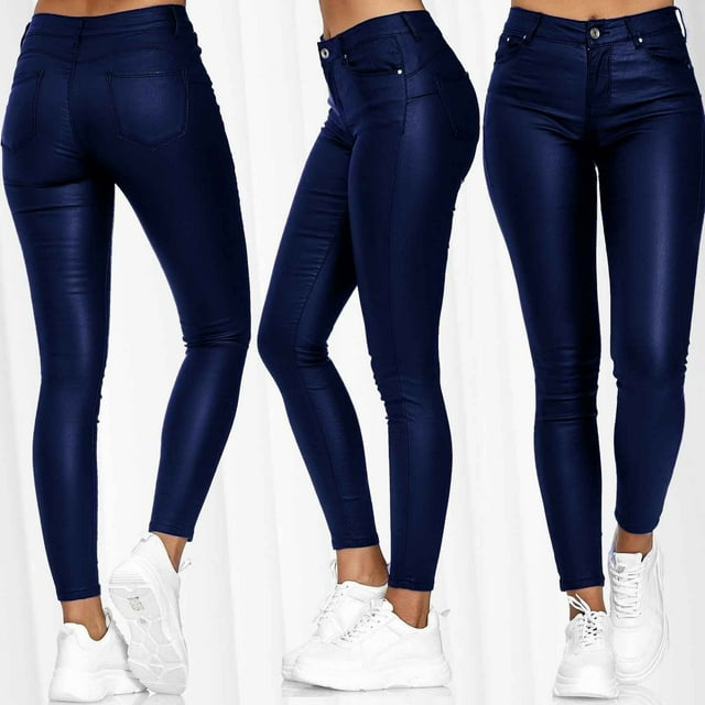 Pantalones casuales de cuero de color sólido de primavera, leggings, pantalones de mujer