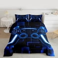 thumbnail image 2 of Gamer Comforter Sets Twin Size Blue Game Bedding Set Teens Bedroom Decor Gaming Ombre Comforter Neon Geometric Square Grid Duvet Set 2Pcs,Soft, 2 of 7
