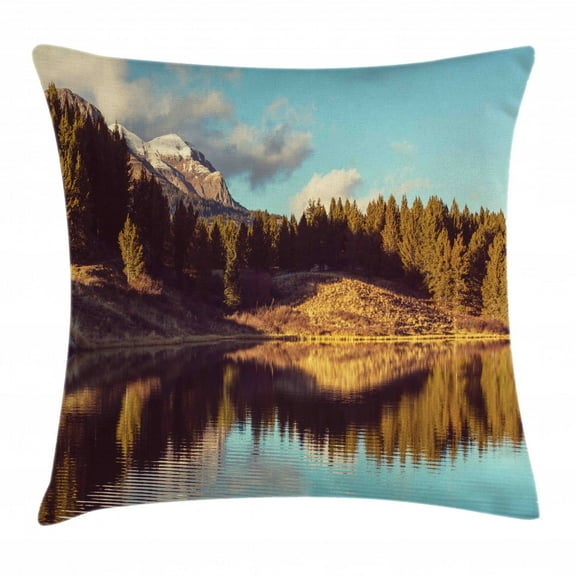 Aspen Tree Throw Pillow Cushion Cover, Picturesque Mountain Lake in Colorado Rural USA National Park View, Decorative Square Accent Pillow Case, 16 X 16 Inches, Green Brown Pale Blue, by Ambesonne