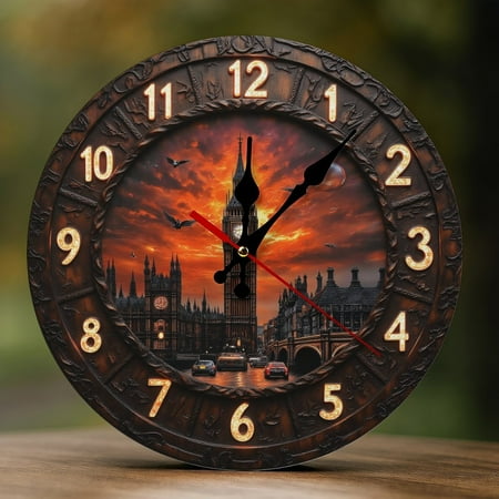 Wall Clock Decorative - Classic Big Ben Print 2D Vintage Wall Clocks Battery Operated Silent Non-Ticking for Bedroom, Living Room, Kitchen, Office, Classroom, 10 Inch