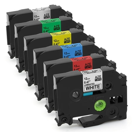 Label KINGDOM 6PK TZE-231 TZE431 TZE531 TZE631 TZE731 TZE931 P Touch 0.47'' Label Tapes (White/Red/Blue/Yellow/Green/Silver) Compatibel Brother Standard Laminated Cassette for Valentine
