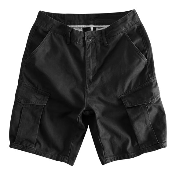 HOOMEUMY Men's Cargo Shorts Regular Fit Black Straight Leg Multi Pockets Cotton Loose Shorts for Summer Beach Black M