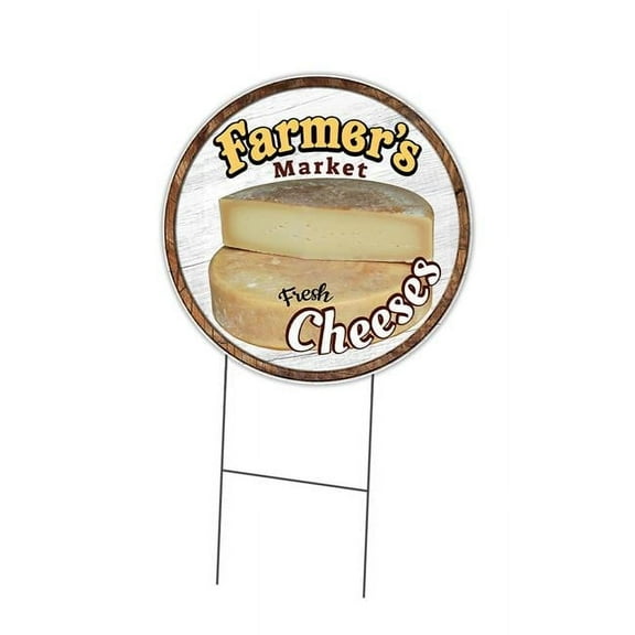SignMission Corrugated Plastic Sign With Double Sided Image 16" Circular - Farmer's Market Cheeses | Coroplast Yard Sign With Stake |  Made in the USA