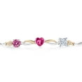 thumbnail image 2 of Gem Stone King 925 Silver and 10K Yellow Gold Pink Moissanite Pink Created Sapphire Moissanite and Lab Grown Diamond Tennis Bracelet for Women By Keren Hanan (2.10 cttw, Adjustable up To 9 inch), 2 of 4