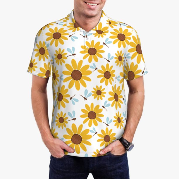 Balery Sunflowers Camisa Polo de Hombre con Estampado, de Manga Corta y Tejido Medio, Camisa Tipo Golf Polo-3X-Large