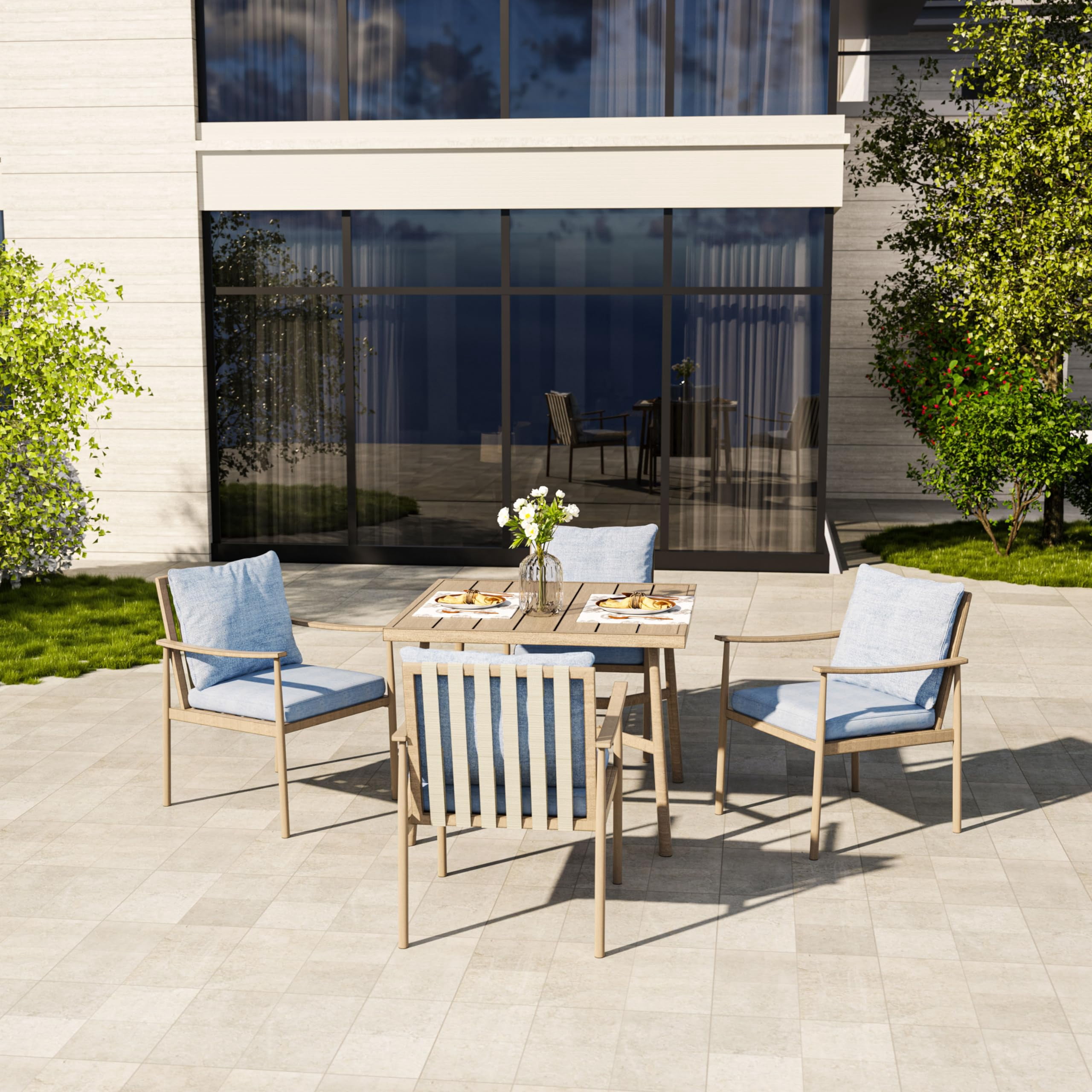 Aluminum Outdoor Dining Chairs Set of 4, Patio Dining Chairs with Cushion, Backrest and Armrest