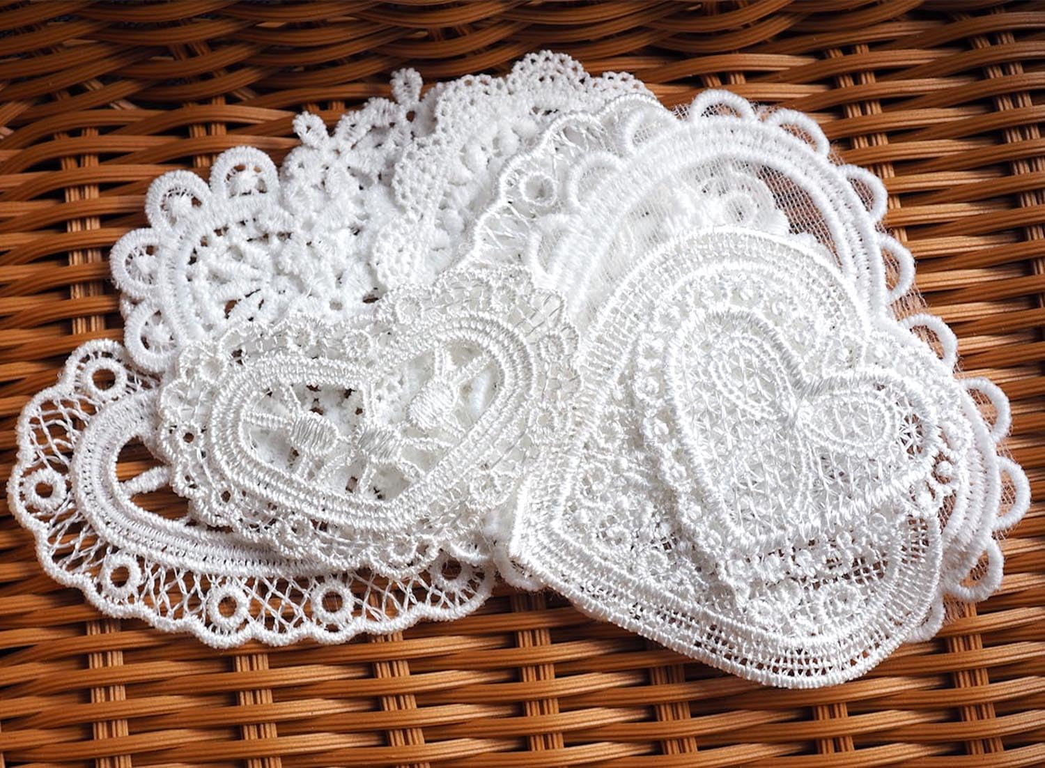 9pcs Heart Shapes Lace Applique Embroidery Organza Patches DIY Sewing Craft for Decoration Repairing and Decorating (White)