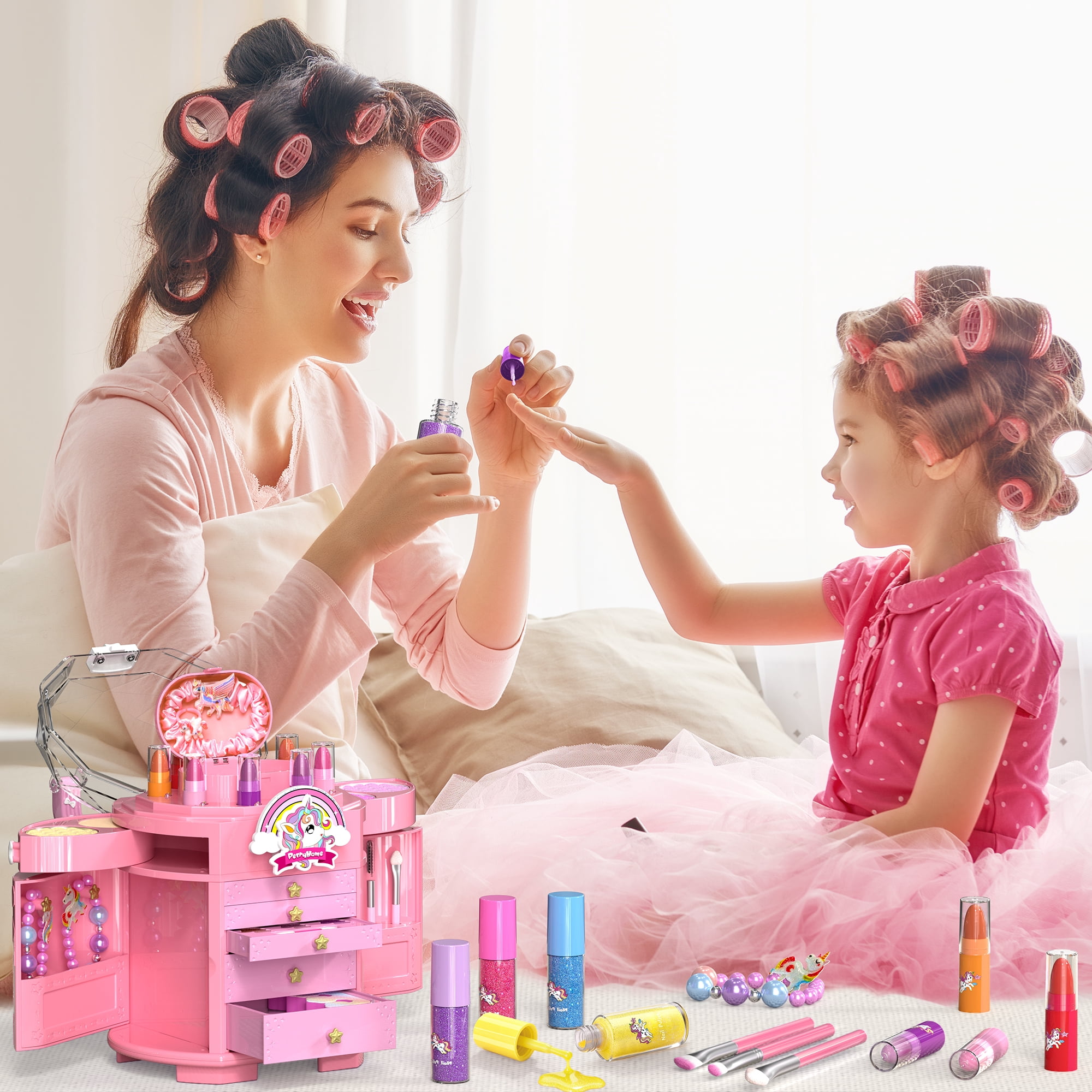 PERRYHOME Kids Makeup Kit for Girl Toys,Real Washable Unicorn Makeup Set Little Girl Makeup, Toddler Pretend Play Makeup Set Toys for Girls Age 3-12 Christmas Birthday Gifts (Pink)