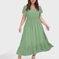 thumbnail image 4 of GaThRRgYP Womens Summer Dresses Plus Size,Plus Size Women Fashion Summer Spring Casual V-Neck Solid Color Pocket Short Sleeve Dress Army Green XXXXXL, 4 of 9