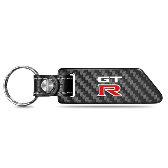 Nissan GT-R Real Carbon Fiber Blade Style with Black Leather Strap Key Chain