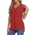 thumbnail image 4 of Summer Savings Short Sleeve Tops for Womens, Xunlbb Women's Fashion Solid Color Slit Raglan Sleeve Short Sleeve Blouse V-Neck T-Shirt Tops(Red,S), 4 of 8
