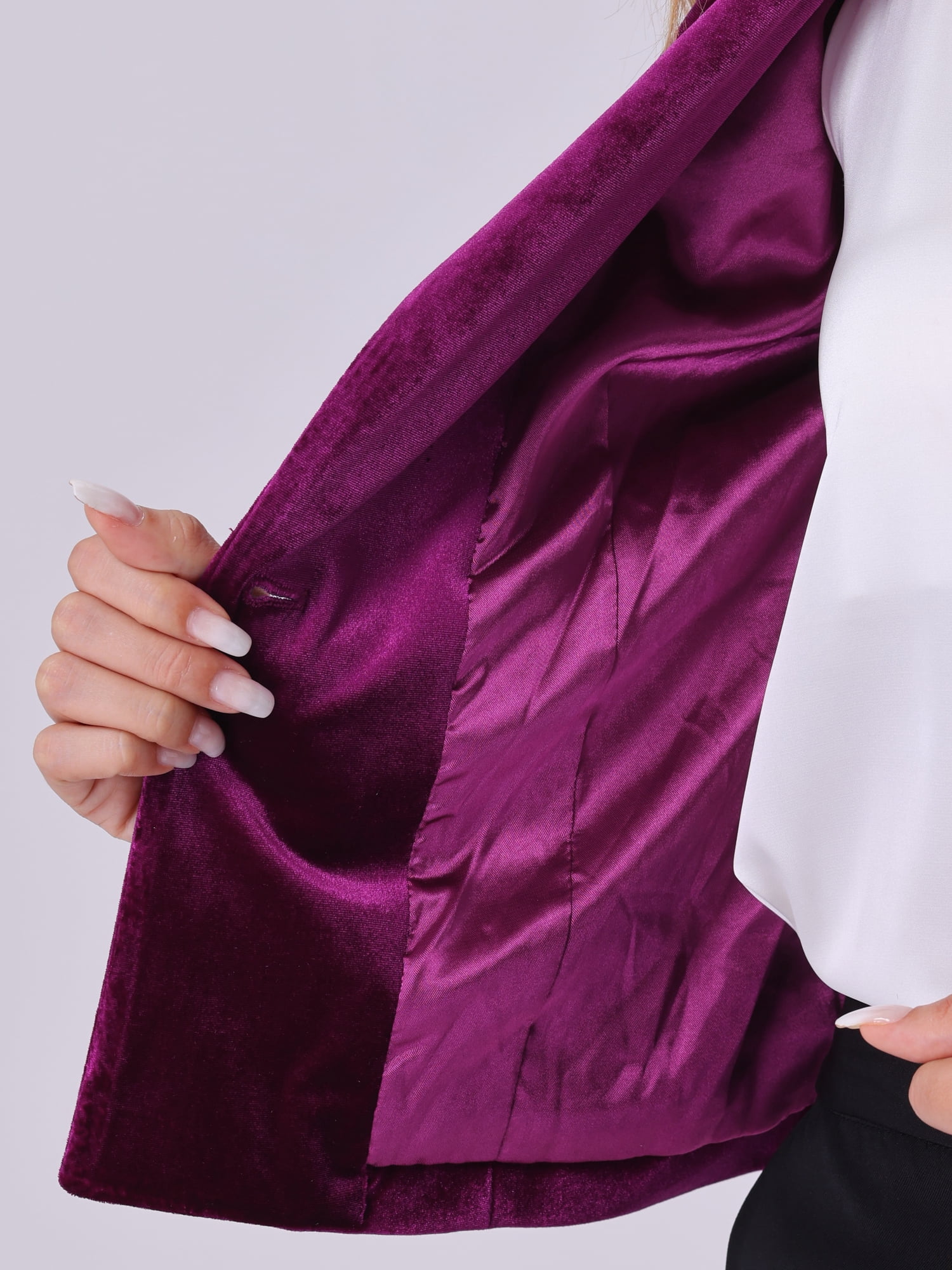 DARING DIVA Women's Button Front Velvet Blazer Lapel Crop Suit Jacket XL Deep Purple