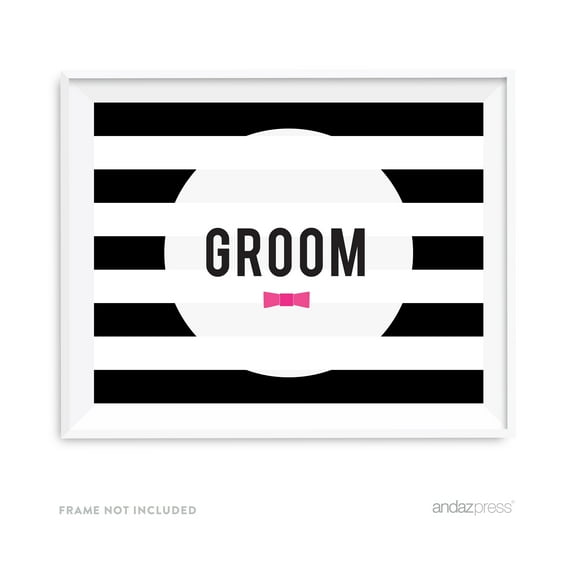 Groom Modern Black and White Stripes Wedding Party Signs