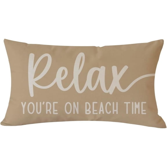 Beach Throw Pillow Cover 12x20 Inch Relax You''re on Beach Time Sand Beige Outdoor Sea Coastal Nautical Ocean Decorations Lumbar Decorative Cushion Case for Home Room Porch Sofa Couch Decor