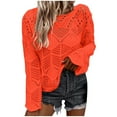 thumbnail image 2 of Jjayotai Womens Long Sleeve Hollow Out Crochet Crewneck Pointelle Knitted Sweaters Pullovers Orange L, 2 of 9